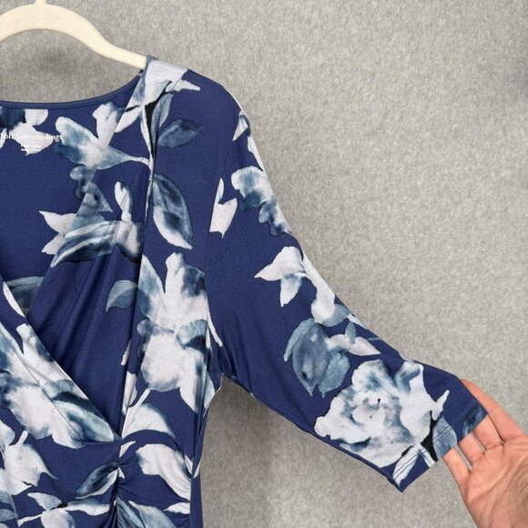 Soft Surroundings Hyannis Faux Wrap Midi Dress Size L Petite Blue Floral Stretch - Picture 4 of 13